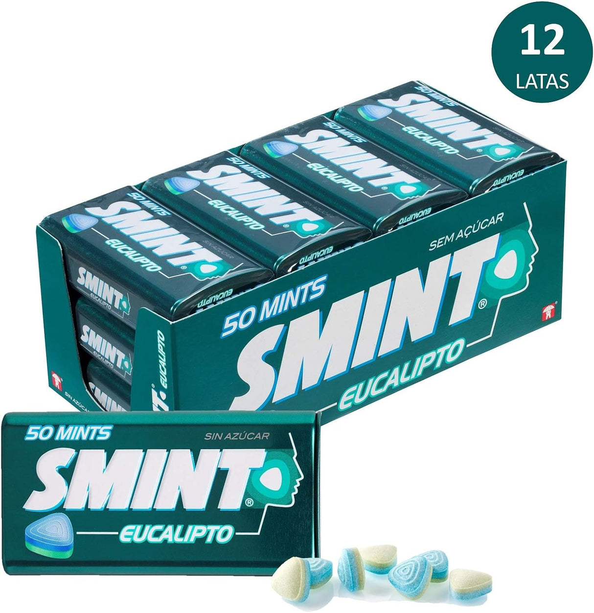 Smint Tin Fresa, Caramelo Comprimido Sin Azúcar - 12 unidades de 35 gr. (Total 420 gr.)