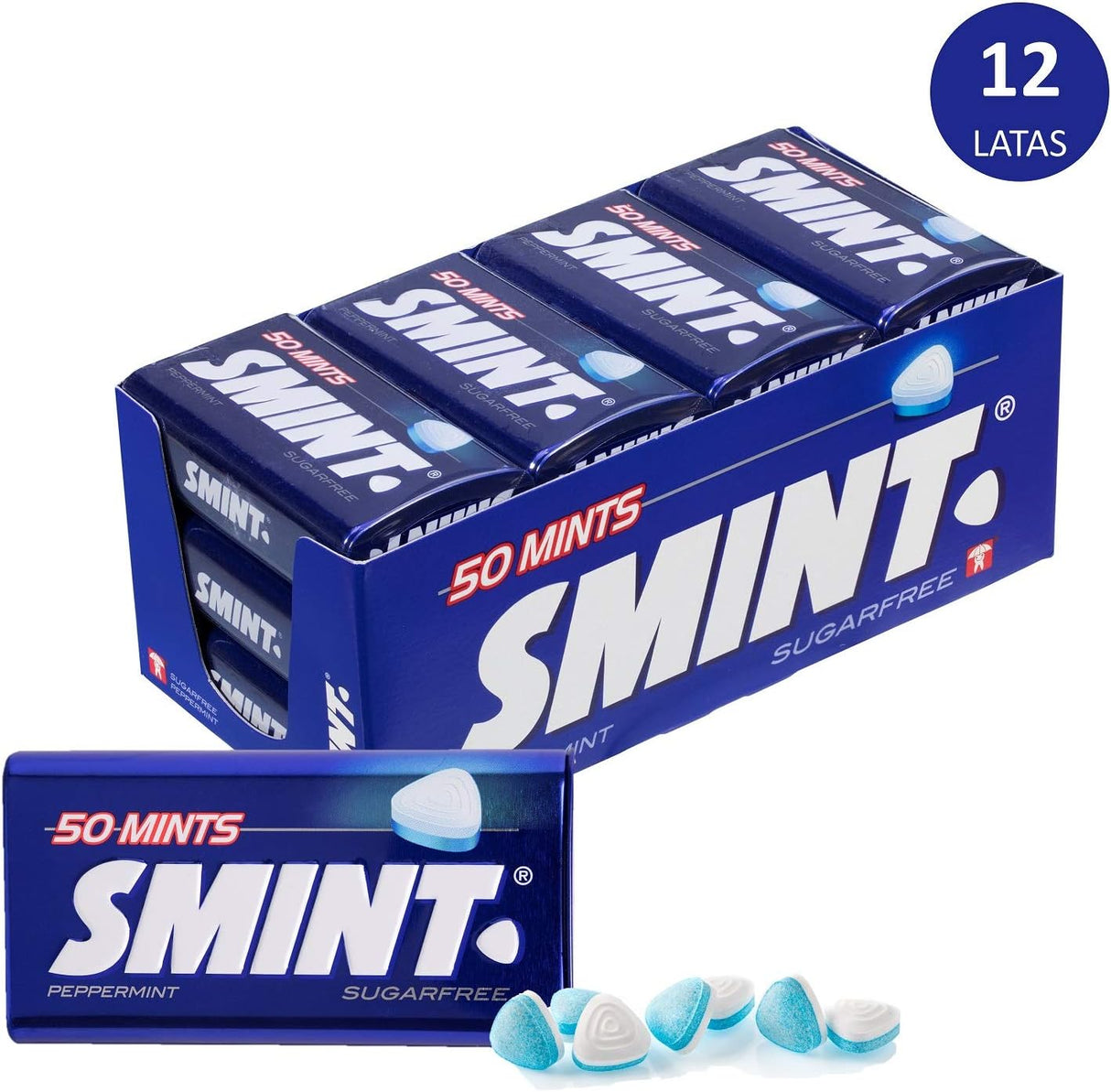 Smint Tin Fresa, Caramelo Comprimido Sin Azúcar - 12 unidades de 35 gr. (Total 420 gr.)