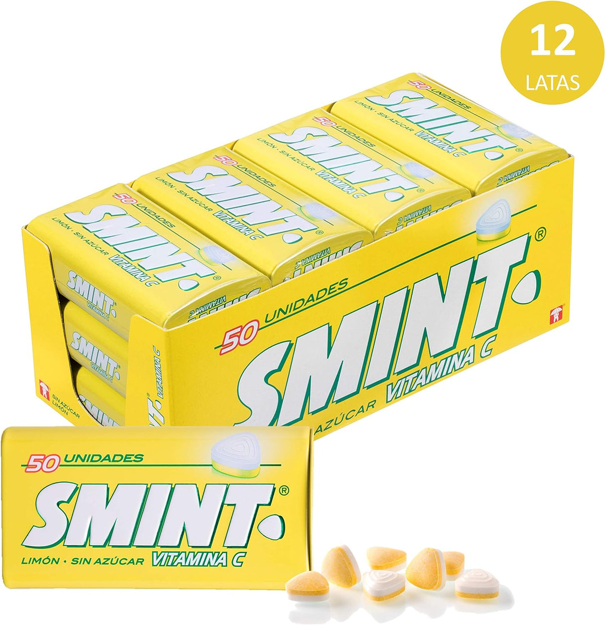 Smint Tin Fresa, Caramelo Comprimido Sin Azúcar - 12 unidades de 35 gr. (Total 420 gr.)