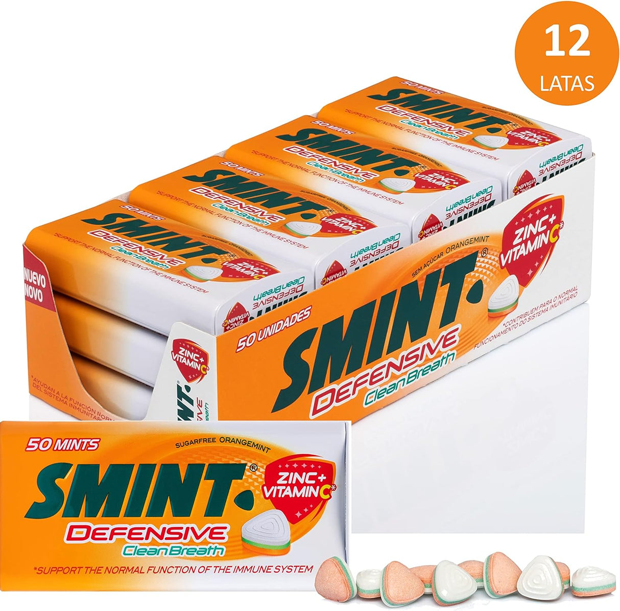 Smint Tin Fresa, Caramelo Comprimido Sin Azúcar - 12 unidades de 35 gr. (Total 420 gr.)