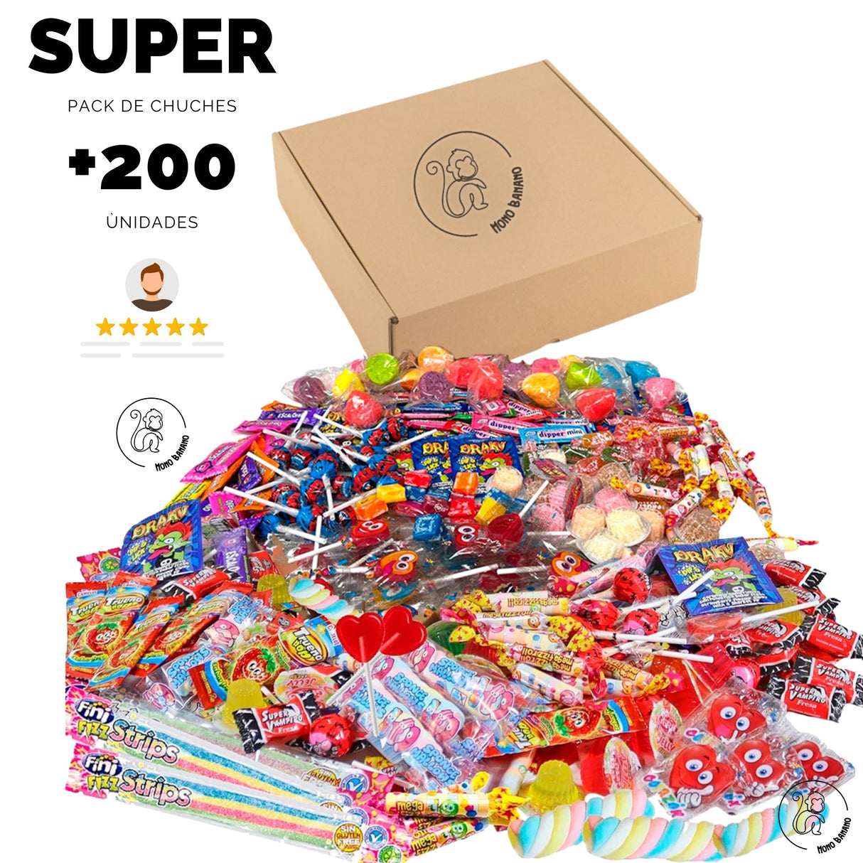 Pack de chuches XXL para cumpleaños de Mono Banano, surtido de golosinas para fiestas