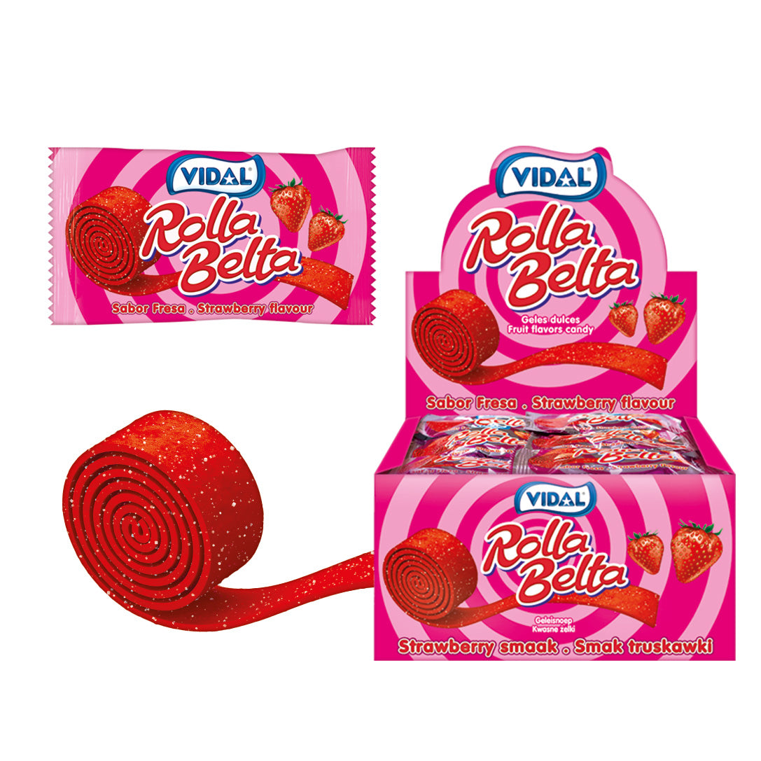 Rolla Belta Pica de Vidal, estuche de 24 uds y 456 g, cinta enrollada sabor Fresa