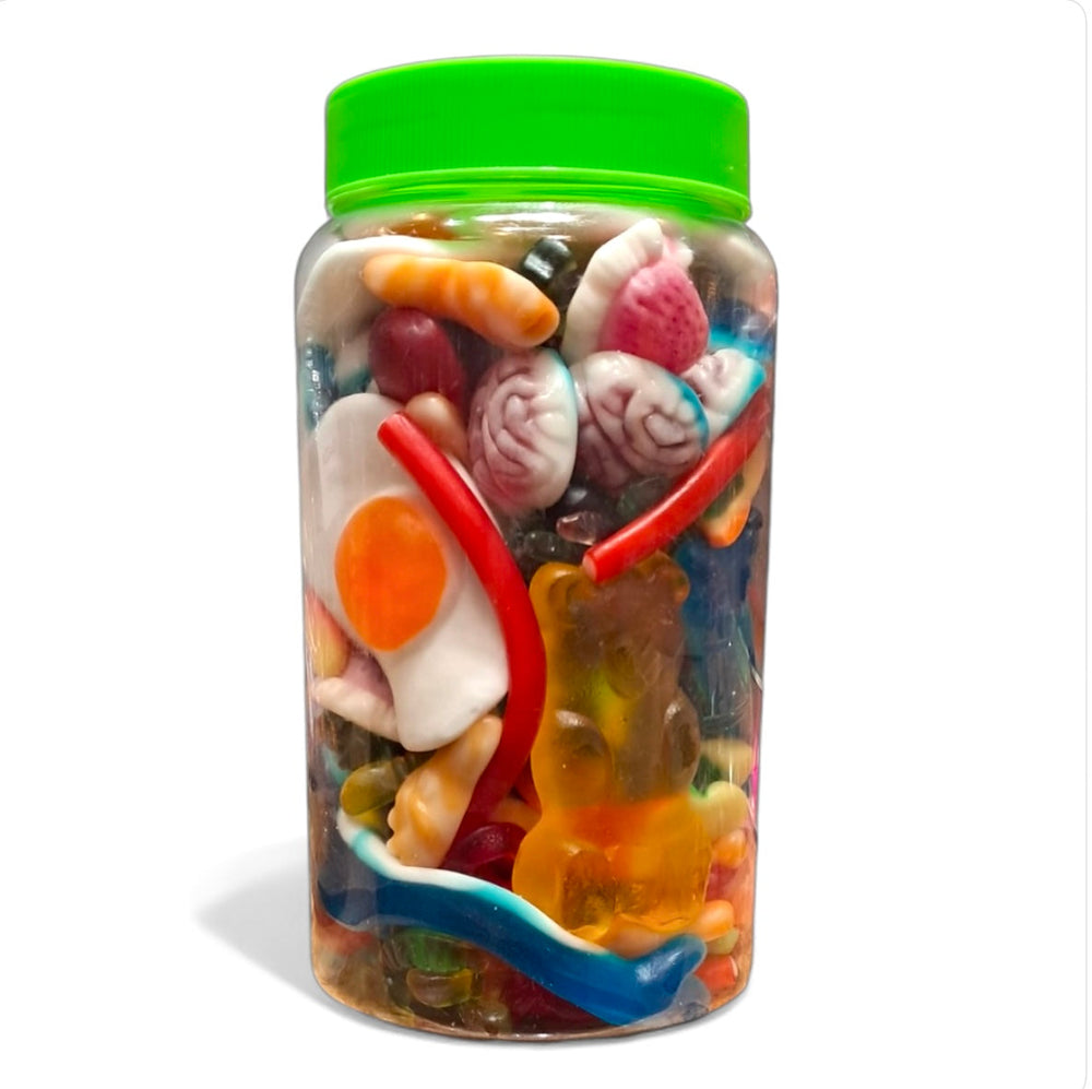 Tarro de golosinas de brillo de colores para mesa dulce