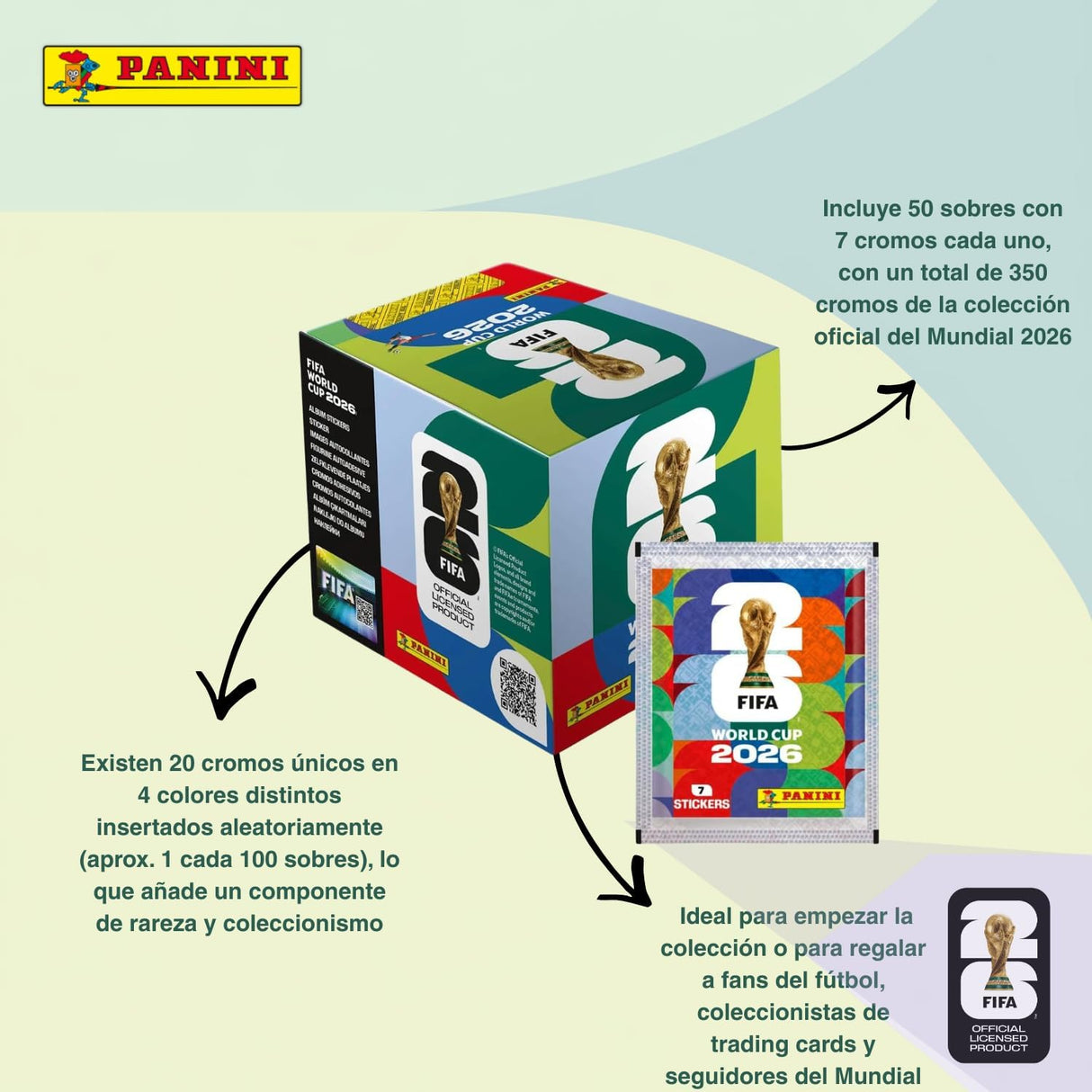 Caja 50 Sobres Mundial 2026 Panini – Cromos Oficiales Copa Mundial FIFA (350 cromos)