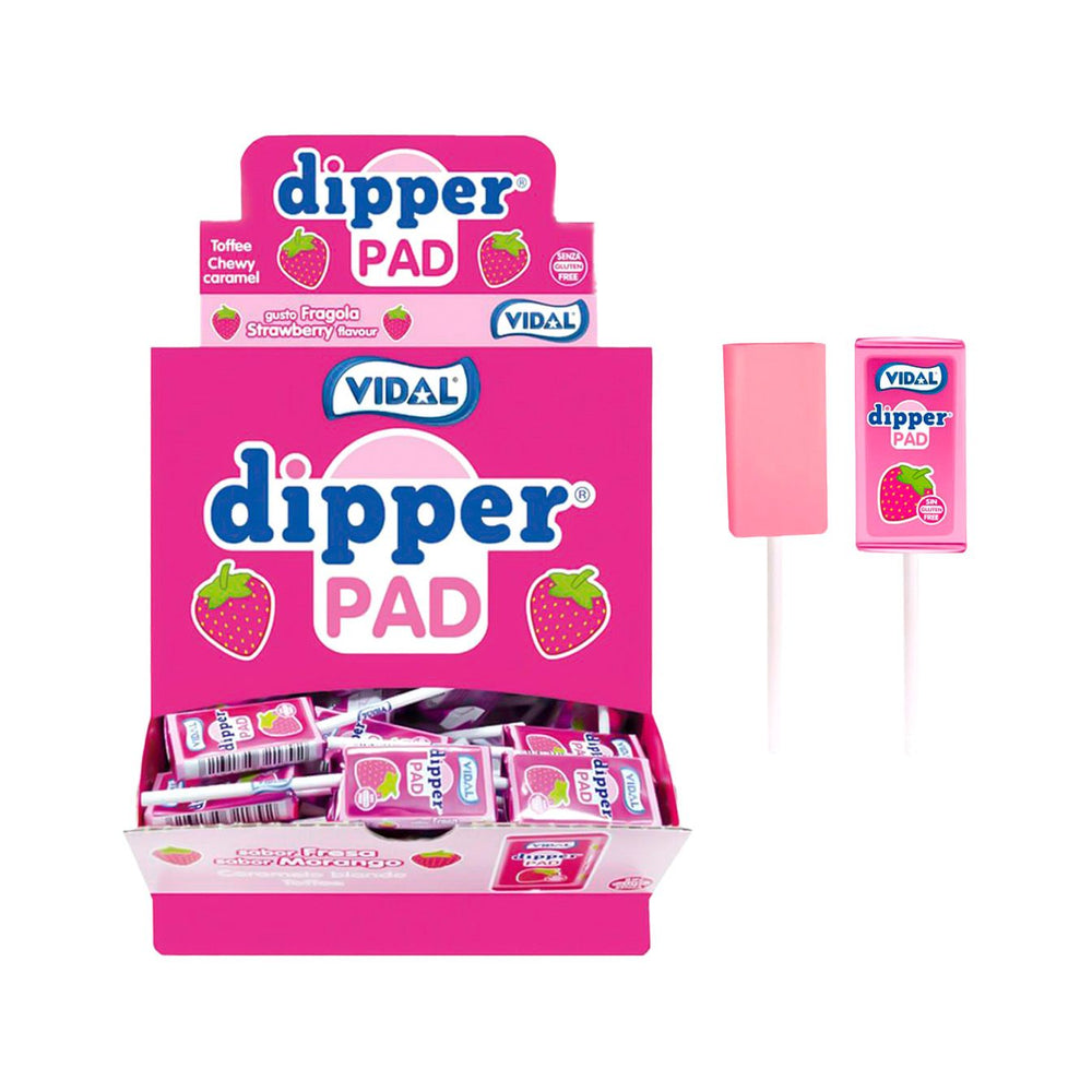 Caramelos masticables de fresa Dipper PAD Vidal envueltos individualmente, sin gluten y veganos