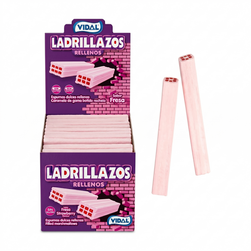 Ladrillazos rellenos de fresa de Vidal, nubes esponjosas con relleno, estuche