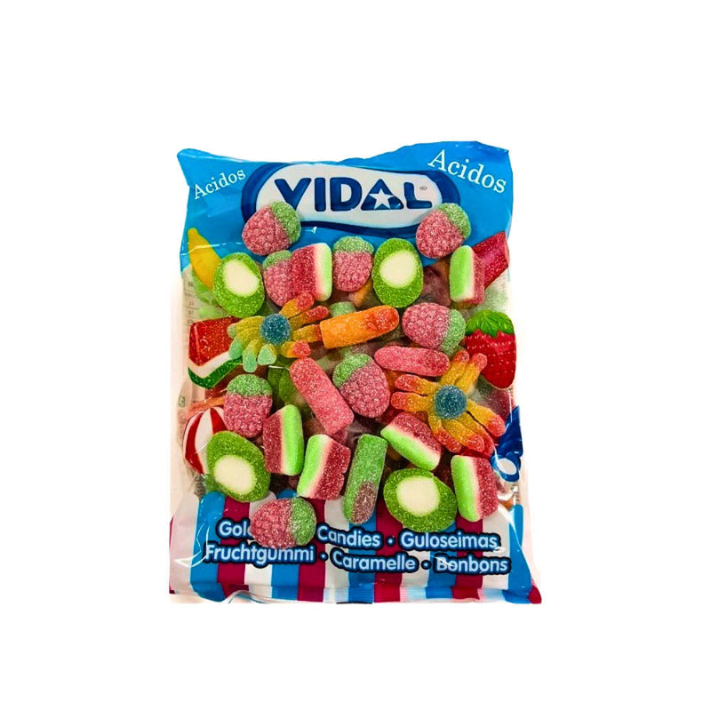 Bolsa de Mix ácido Vidal 1 kg con surtido de chuches pica pica: pulpos, fresas, kiwis y sandías