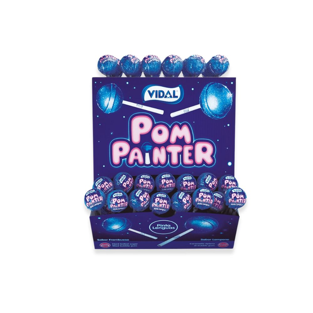 Caramelo con palo Pompainter sabor frambuesa pica que pinta la lengua