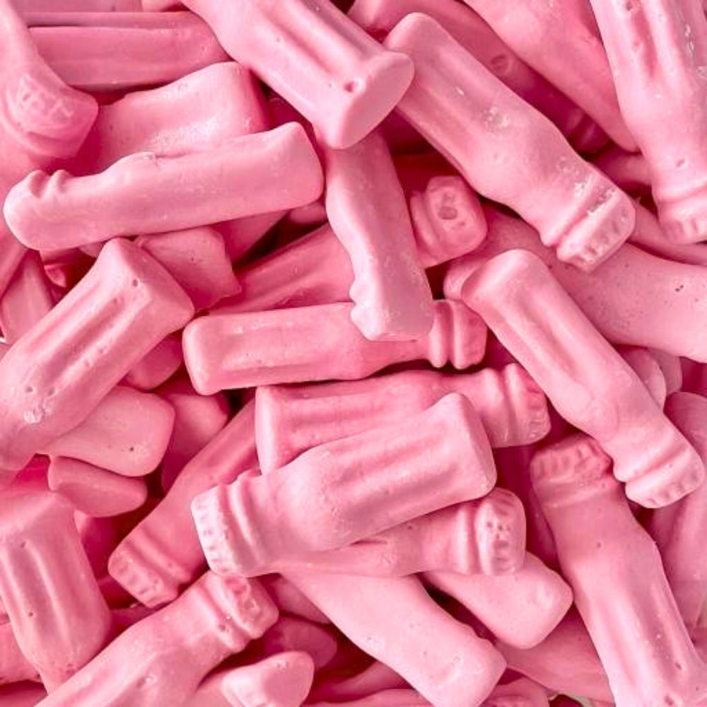 Batidos Fresa de Vidal, golosinas foam con forma de botella de batido en tono rosa, bolsa de 1,3 kg