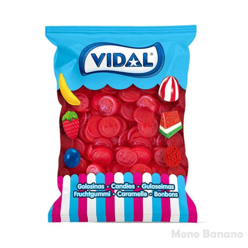 Monedas de gominola de fresa Vidal con brillo, bolsa de 1,5 kg