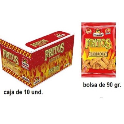 Tosfrit Fritos BBQ 10x90grs - caja de tiras de maíz frito sabor barbacoa - Mono Banano