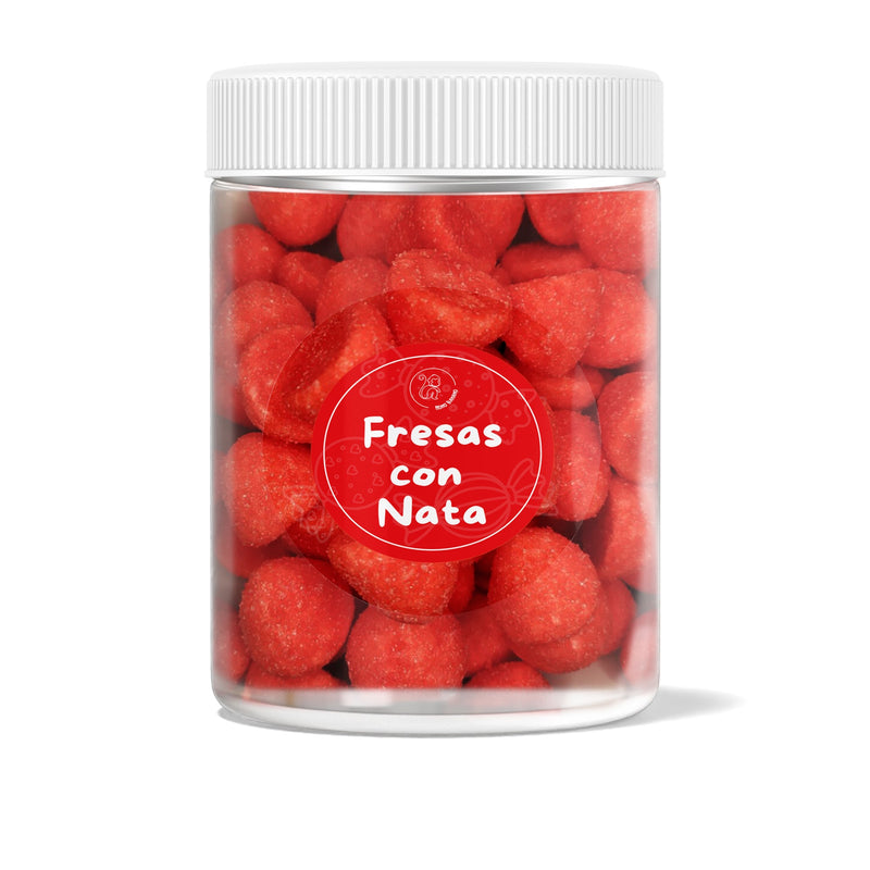 Tarro de chuches de fresas con nata de Mono Banano