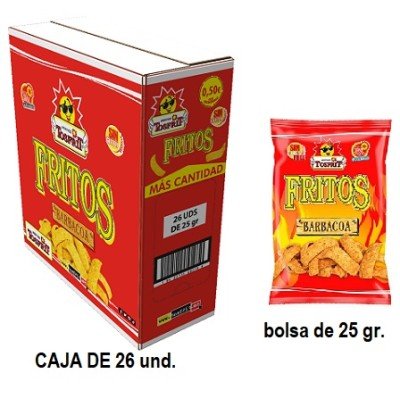 Fritos BBQ Tosfrit caja 26x25 g - tiras de maíz frito sabor barbacoa sin gluten | Mono Banano