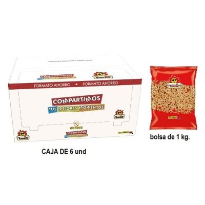 Caja a granel de Kaskys Tosfrit, 6 bolsas de 1 kg de aros de maíz fritos | Mono Banano