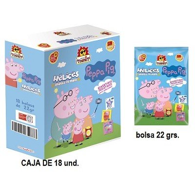 Hélices Peppa Pig sabor mantequilla Tosfrit, caja de 18 bolsitas de 22 g, snack de maíz sin gluten