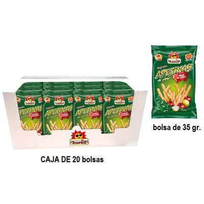 Caja hostelería Apetinas Ketchup Tosfrit 20x35grs, 20 bolsitas de 35 g de bastoncillos de patata sabor ketchup sin gluten