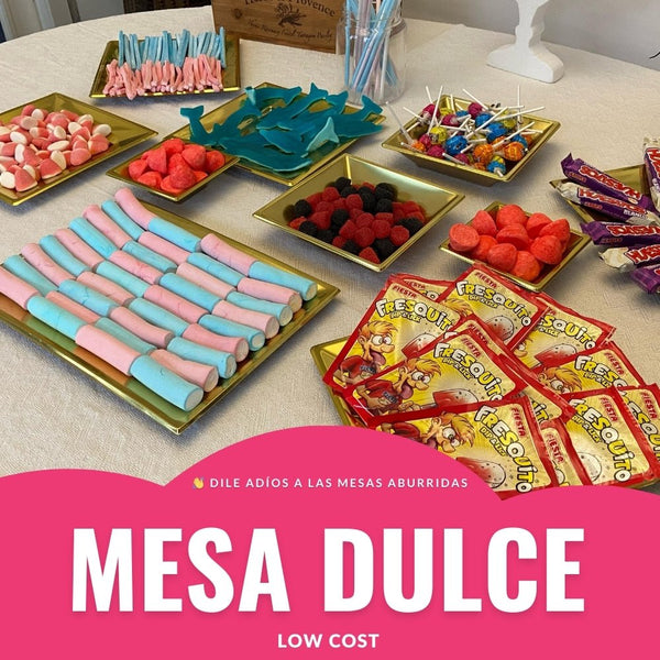 Mesa dulce de chuches montada para un evento