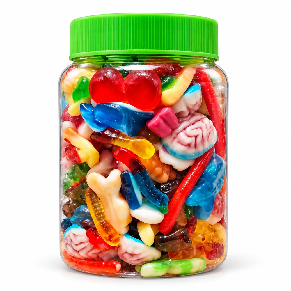 Tarro de chuches de 1,2 L lleno de gominolas surtidas