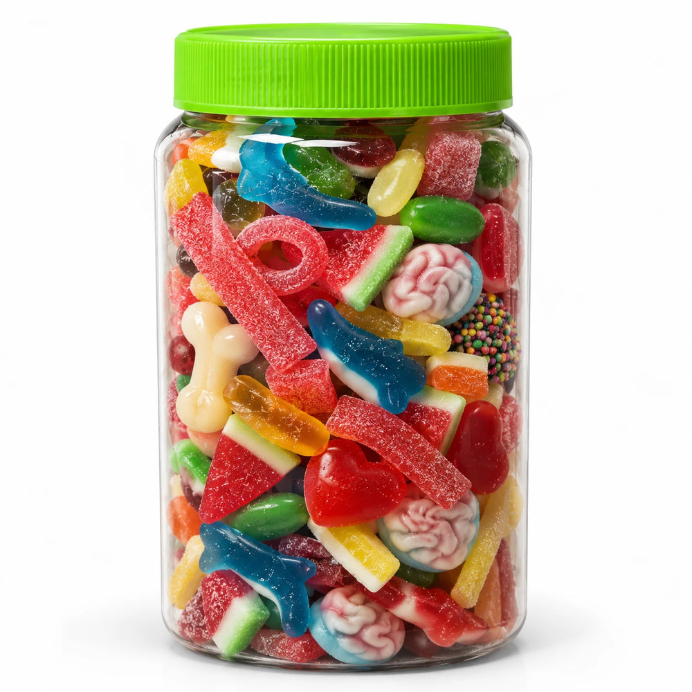 Tarro de chuches de 1,6 L lleno de gominolas surtidas