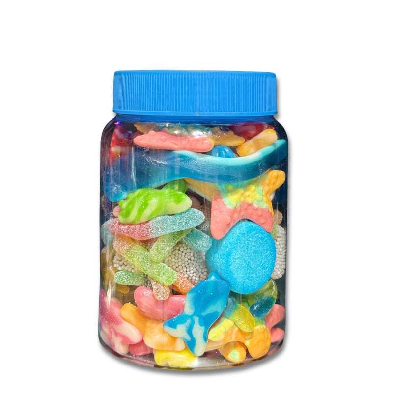 Tarro de golosinas marinas en bote de 1200 ml con chuches del mar surtidas