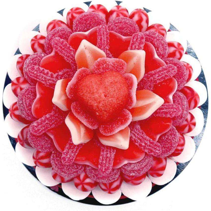 Tarta de chuches Pica-Roja Delicia, golosinas ácidas en tonos rojos - Mono Banano