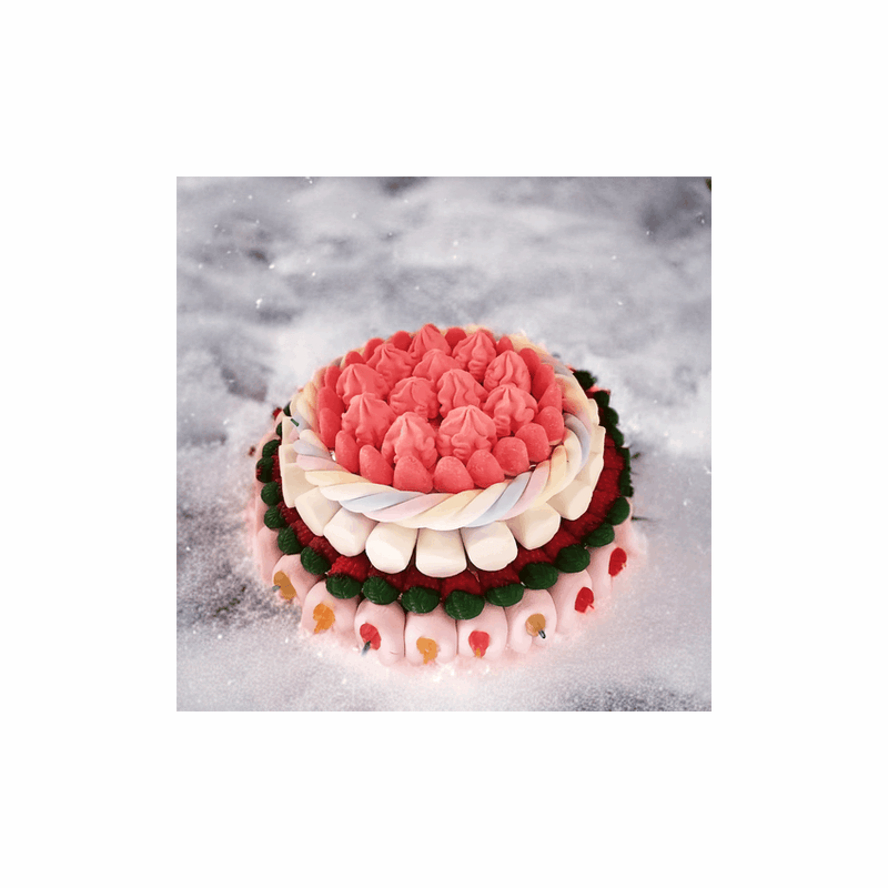 Tarta de chuches Rosa de 500 gr en tonos rosas y blancos, regalo dulce para cumpleaños y celebraciones - Mono Banano