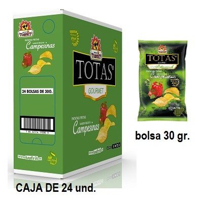 Caja de Totas Campesina Tosfrit con 24 bolsas de 30 g de patatas fritas de corte liso sabor receta campesina